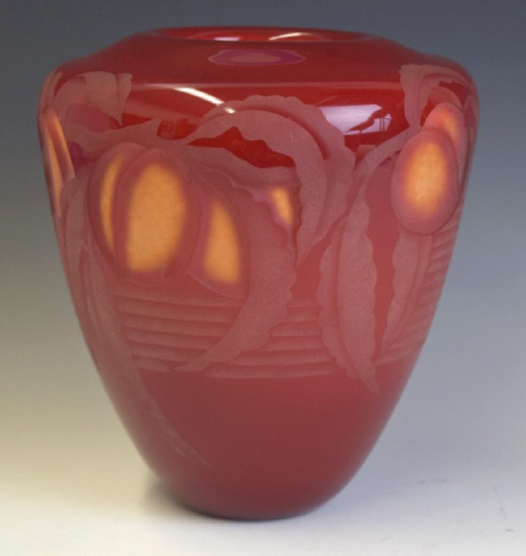 Valerie Surjan Cameo Red Art Glass Peach Tree Vase (1 of 7)