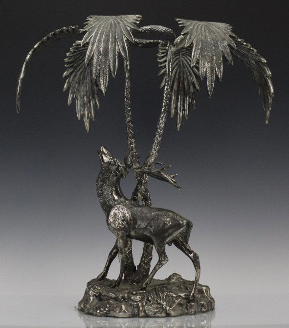 Valenti Silvered Bronze Deer Figural Centerpiece (1 of 7)