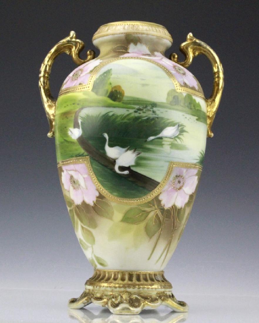 Fine Nippon Decorated Footed Landscape Porcelain Vase (1 of 10)