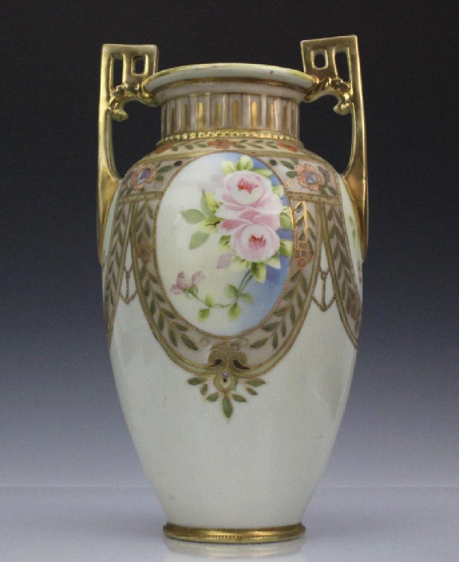 Nippon Pierced Double Handle Gilt Floral Porcelain Vase (1 of 9)