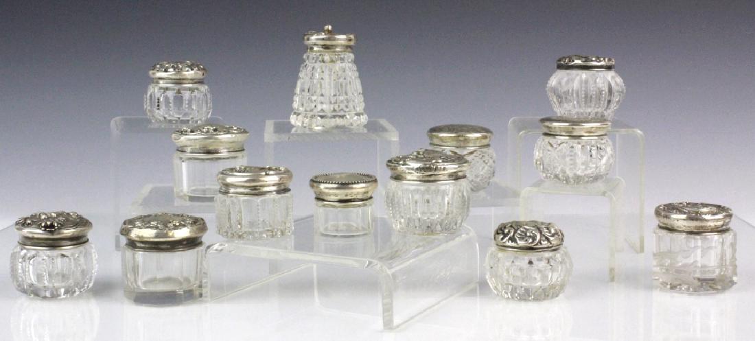 13 ANTIQUE Sterling Silver & Crystal Box Vanity Jar LOT (1 of 10)