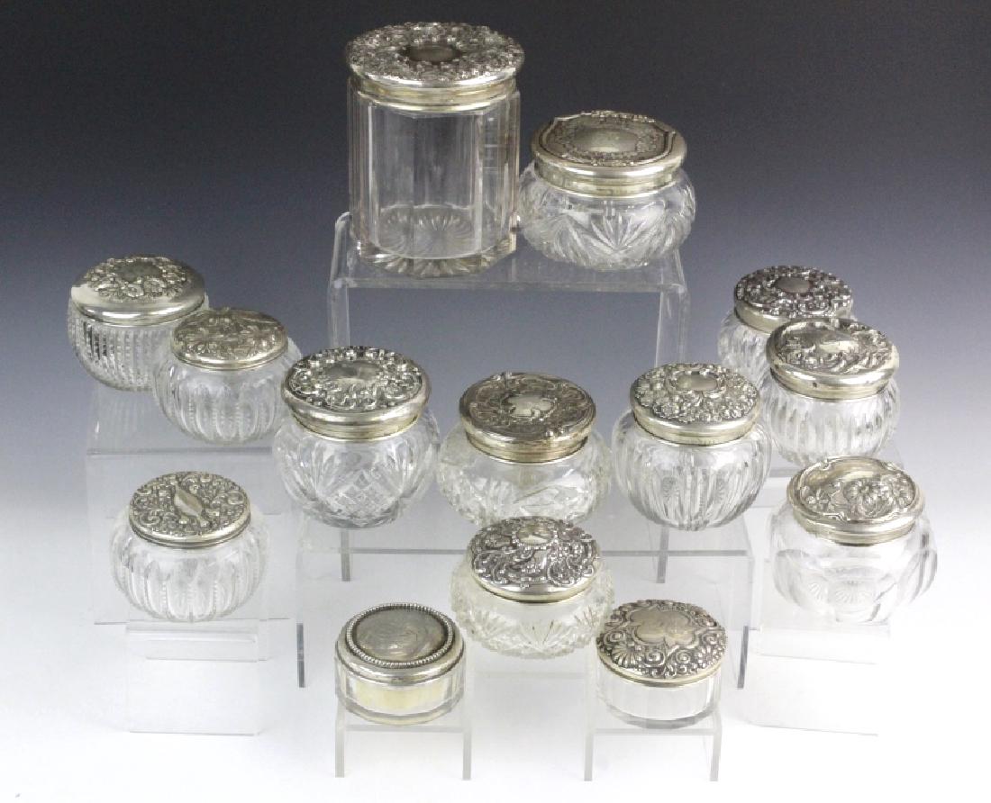 14 ANTIQUE Sterling Silver & Crystal Box Vanity Jars (1 of 6)