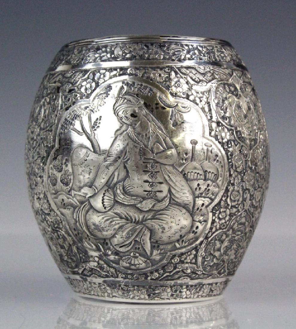 Antique Persian Silver Ornate Figural Repousse Cup (1 of 10)
