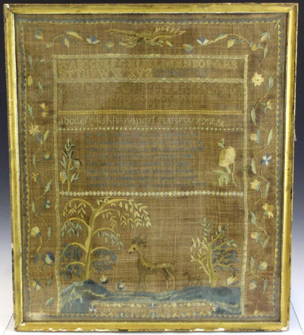 Antique American Sampler Needlework w Deer (1 of 7)
