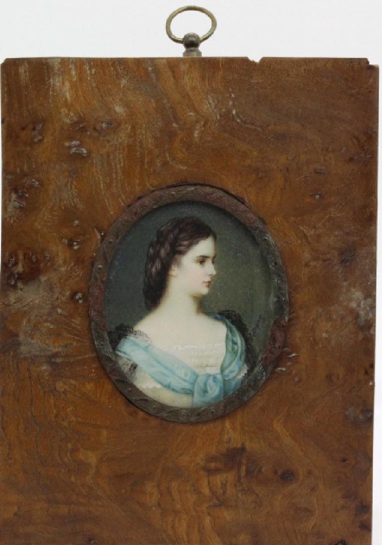 Court Lady Miniature Portrait Painting Burl Frame (1 of 4)