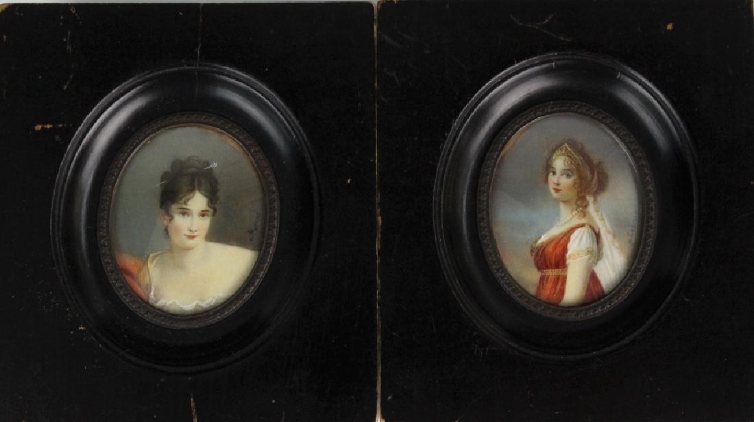 Pair French Style Court Ladies Miniature Portraits (1 of 10)