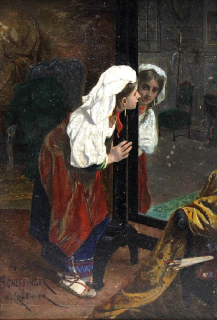 Antique E. Crosnier Schlesinger Portrait Painting (1 of 5)