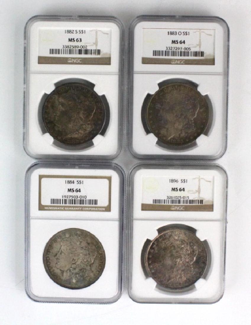 Lot 4 NGC Graded Mint, Toned Morgan Silver Dollars (1 of 6)