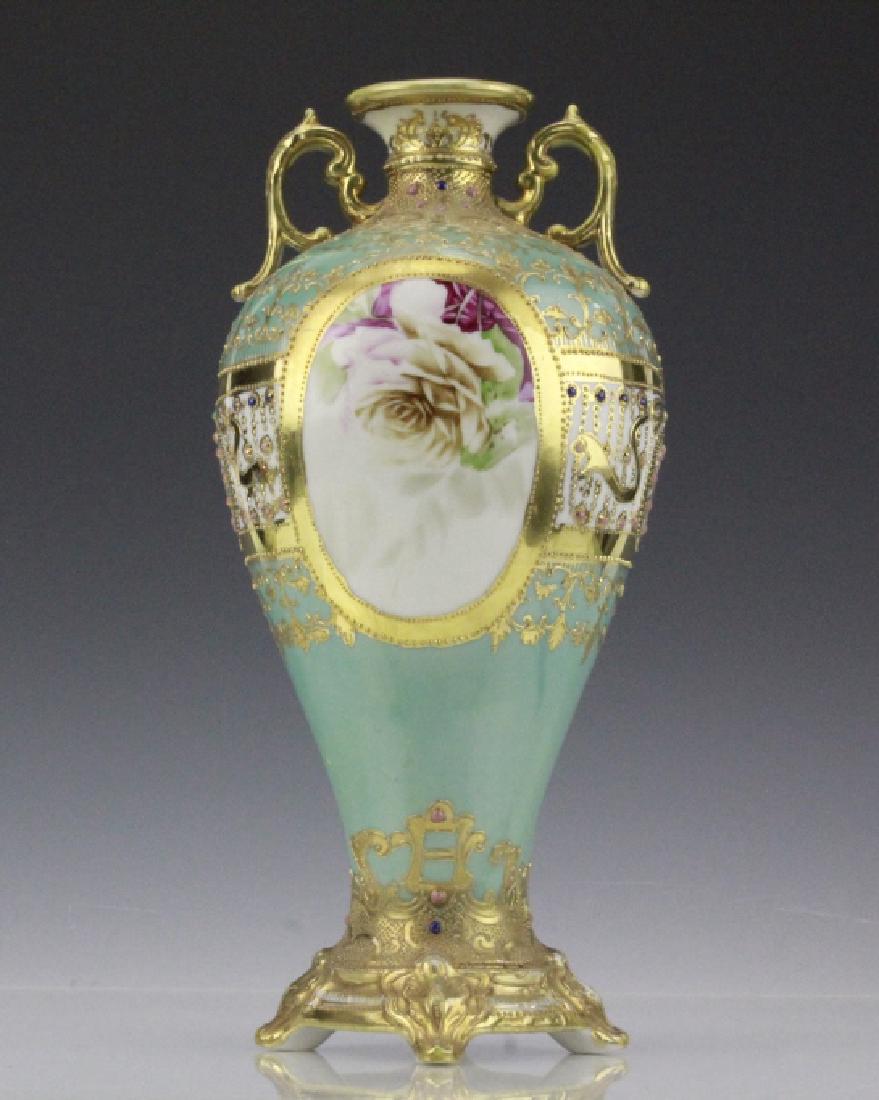 Rare Nippon Jeweled Enamel Lady w/ Doves Gilt Urn (1 of 10)
