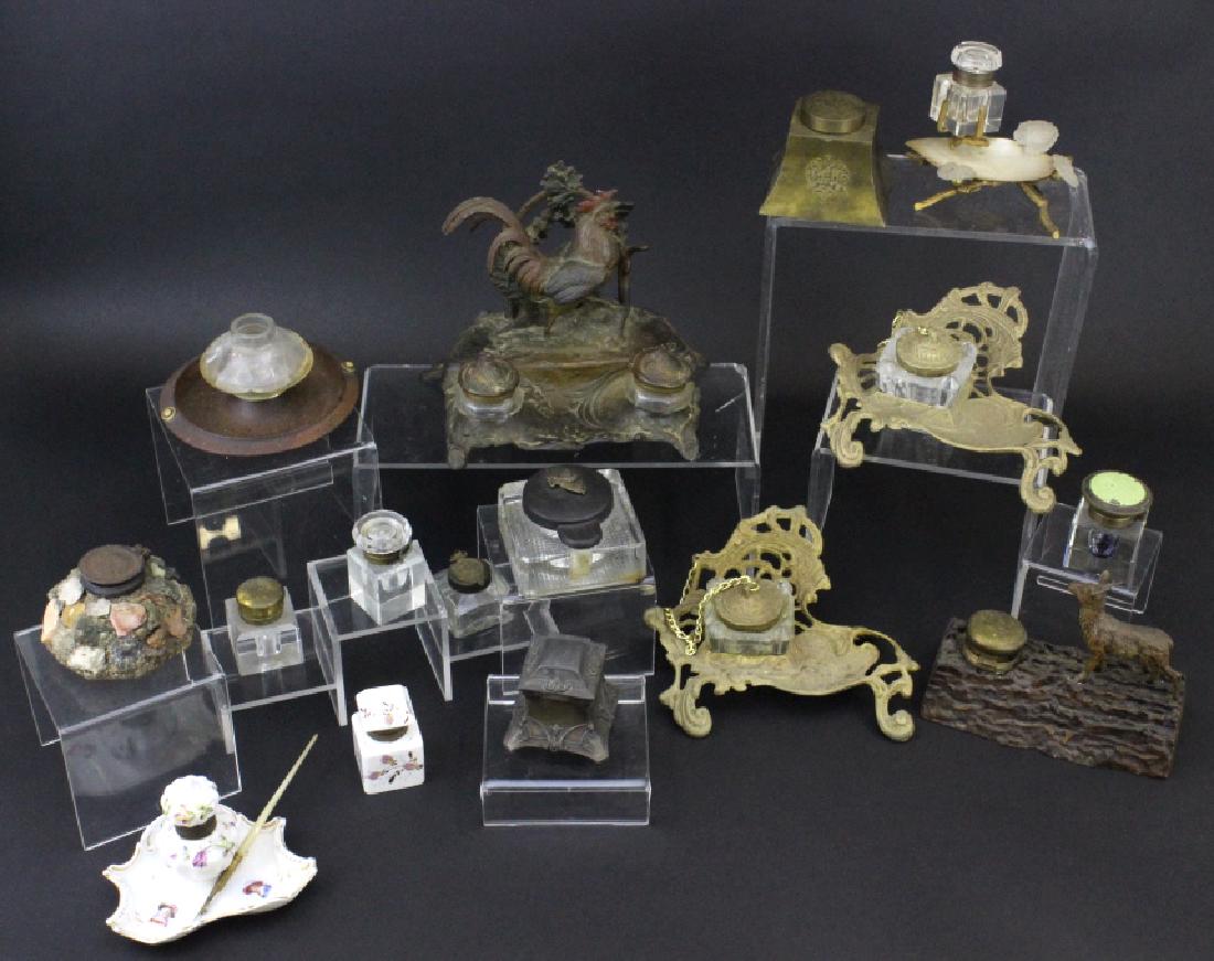 Lot 15 Antique Victorian & Art Deco Inkwells (1 of 8)