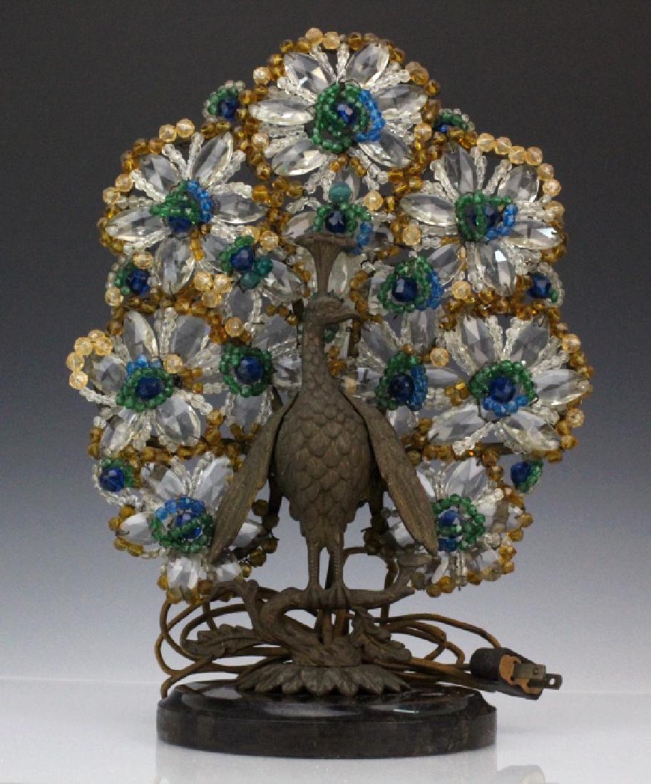 Czech Crystal Glass & Bronze Art Deco Peacock Lamp (1 of 10)