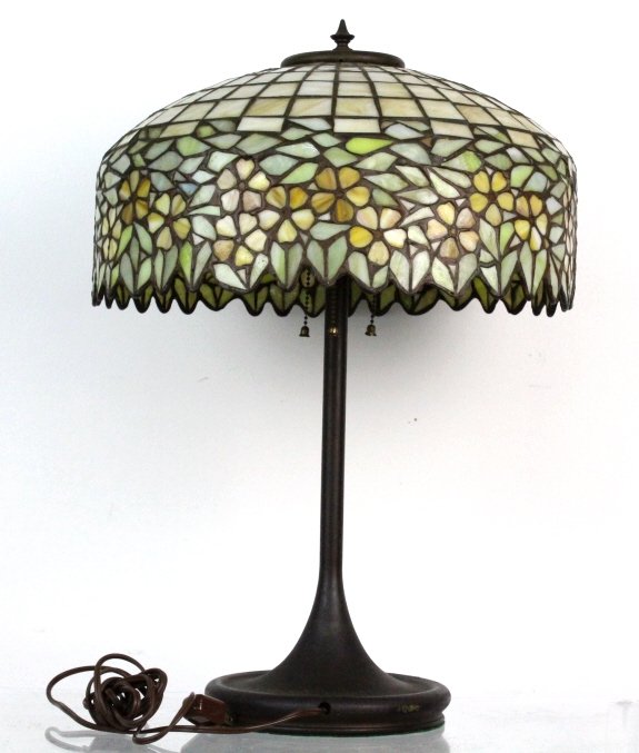 Handel Lamp w/ Floral Leaded Glass Shade (1 of 9)