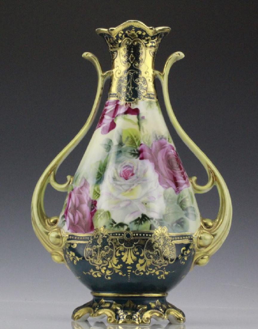 Nippon Style Floral Painted Gilt Dbl Handled Vase (1 of 9)