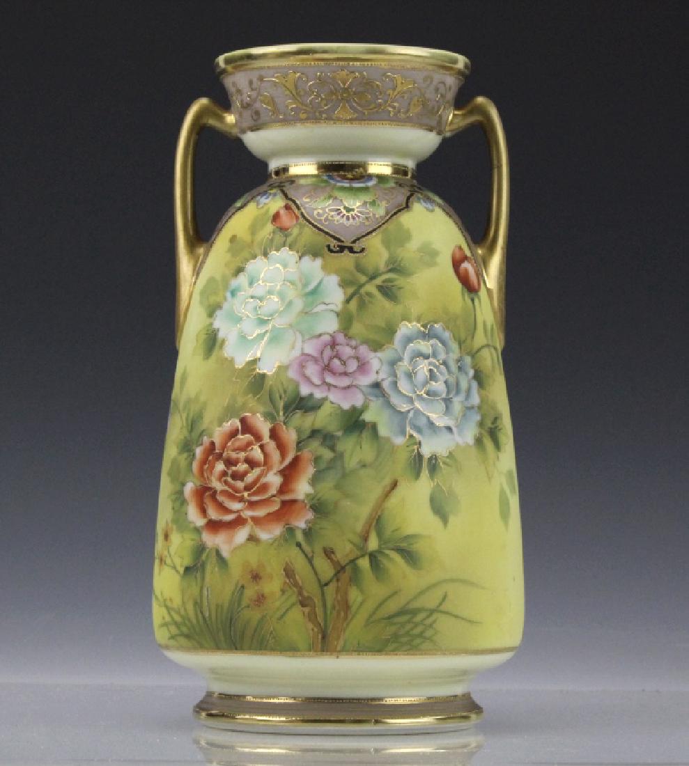 Antique Nippon Painted Floral Peonies Footed Vase (1 of 9)