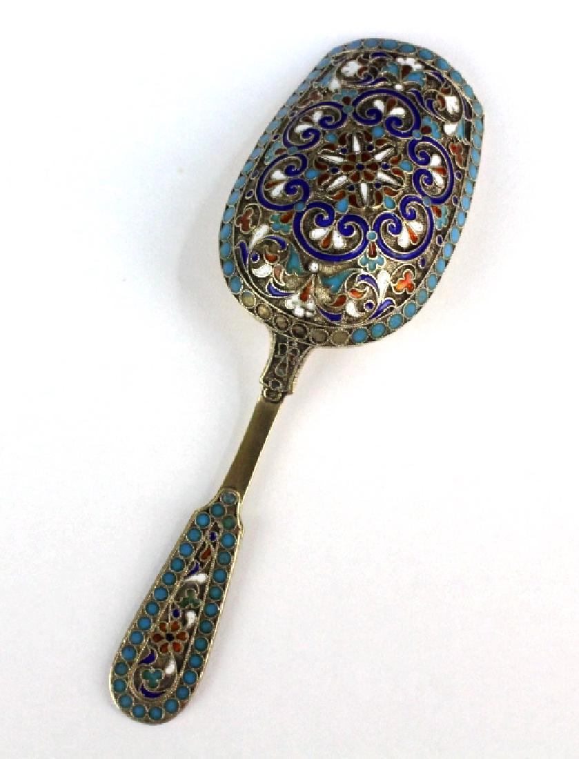 Antique Russian 84 Silver Enameled Sugar Scoop (1 of 7)