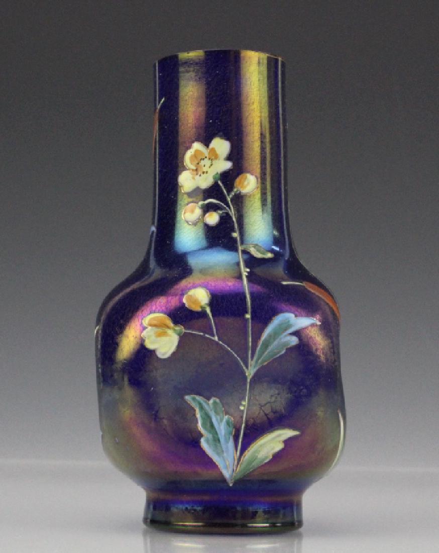 Iridescent Cobalt Blue Enamel Painted Glass Vase (1 of 9)