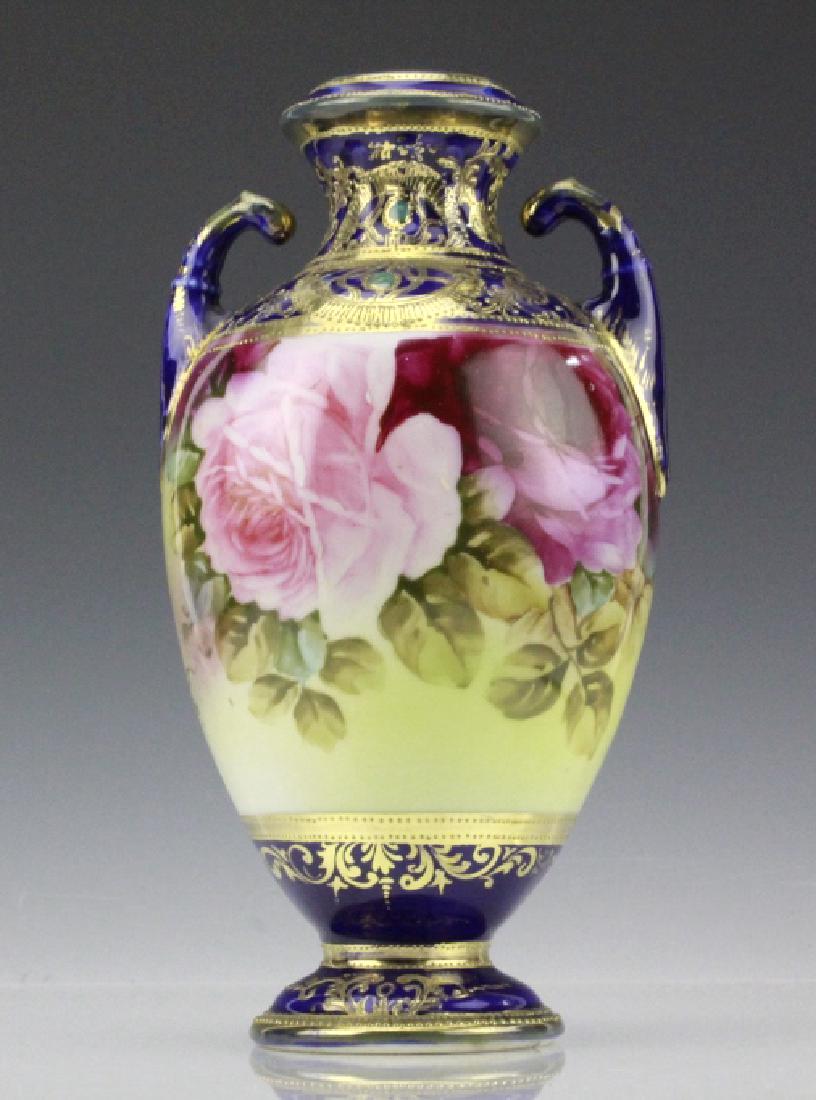 Floral & Gilt decorated Nippon Footed Cobalt Urn (1 of 10)