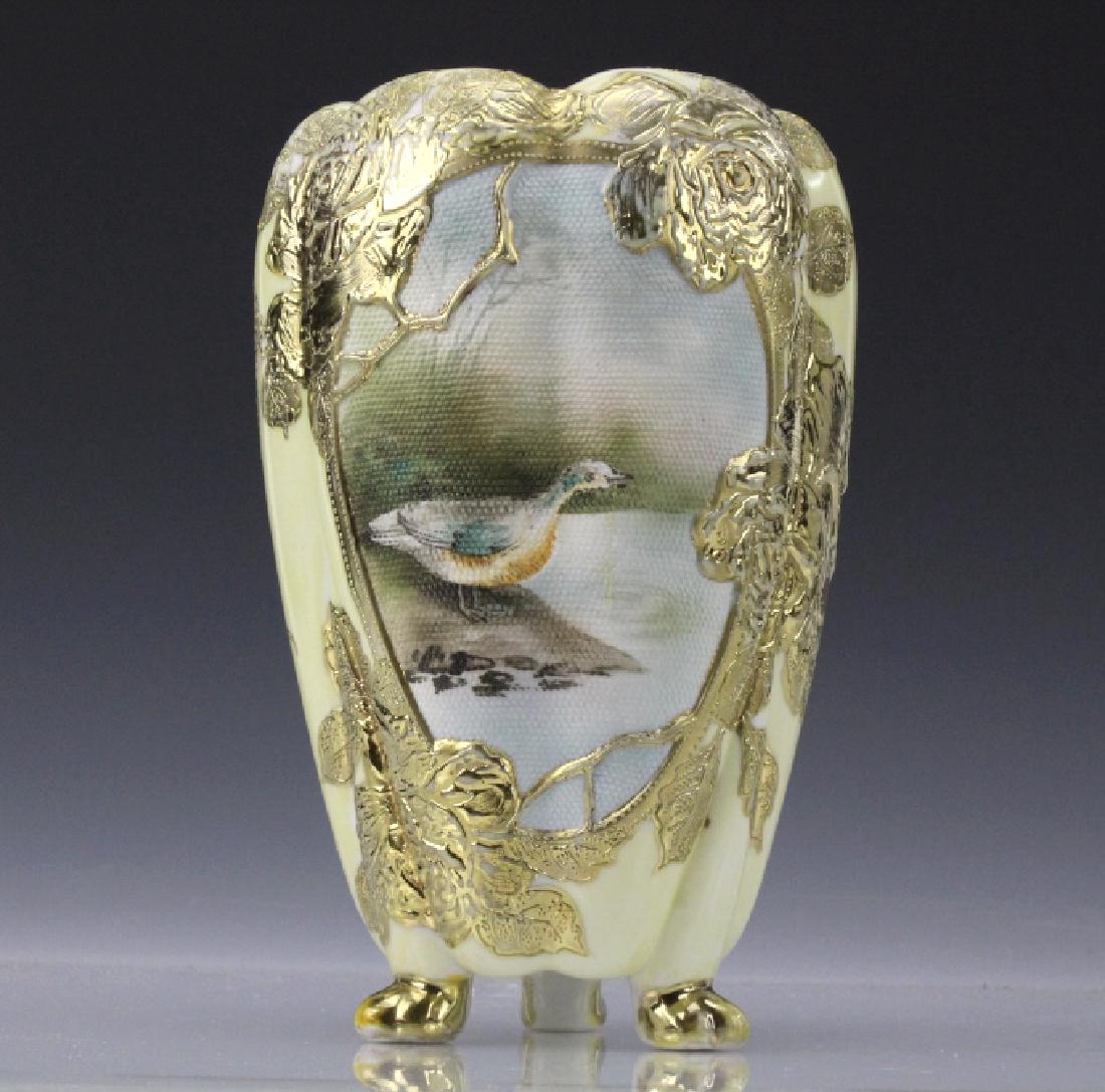Antique Nippon Tapestry Footed Gourd Vase w/ Ducks (1 of 9)