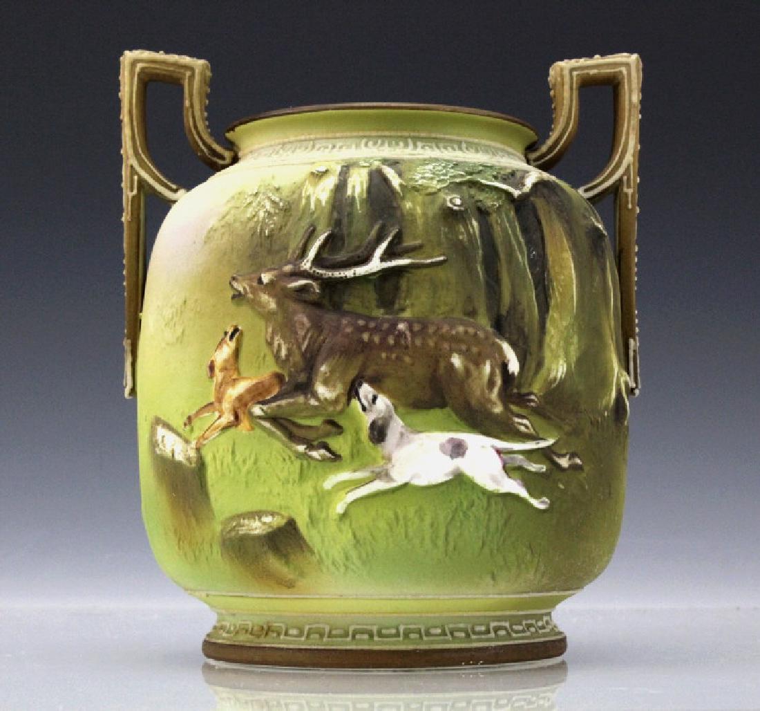 Rare Nippon Blown Out Raised Relief Hunting Vase (1 of 9)