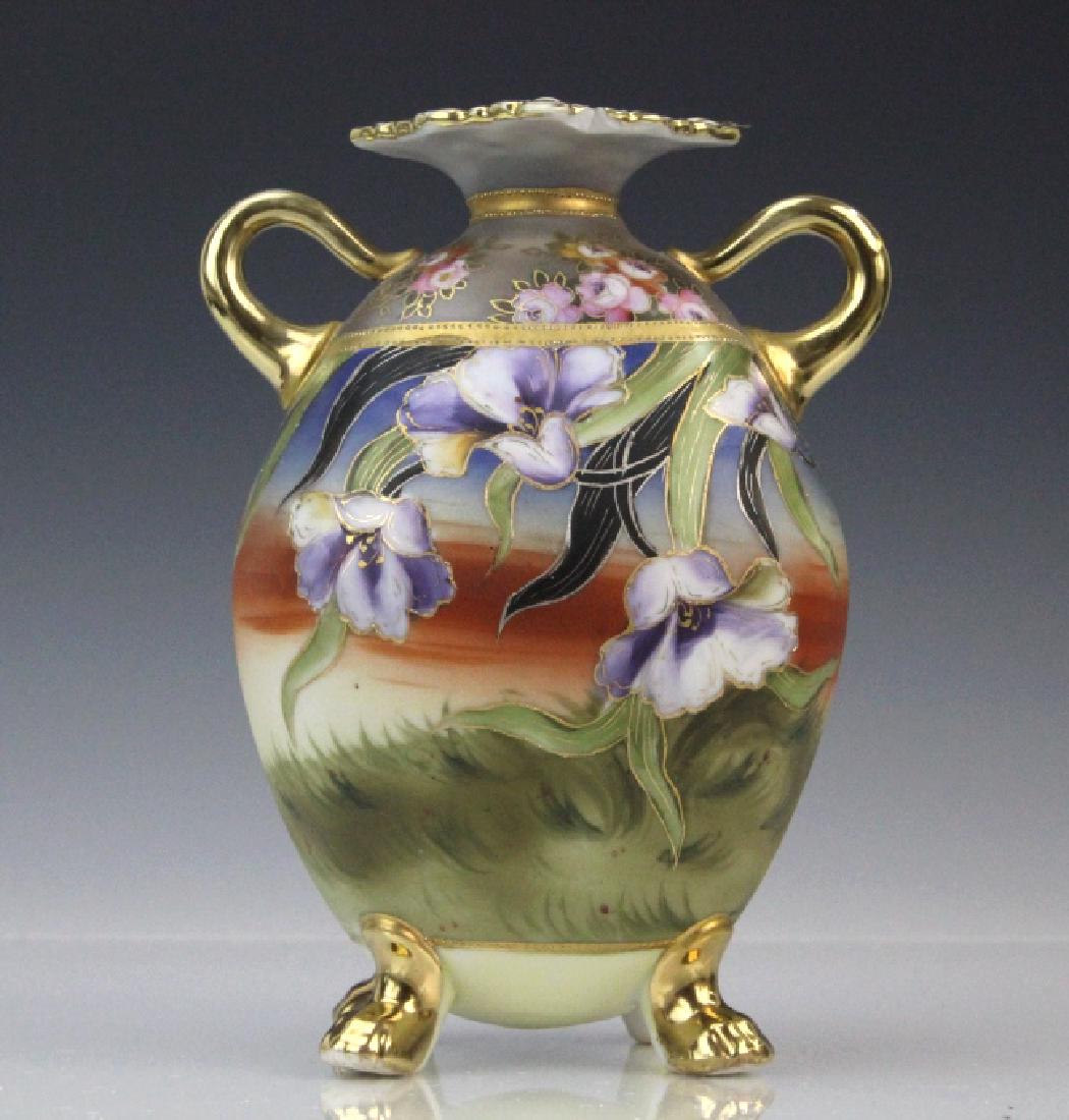 Nippon Two Handled Gilt Floral Tripod Footed Vase (1 of 9)