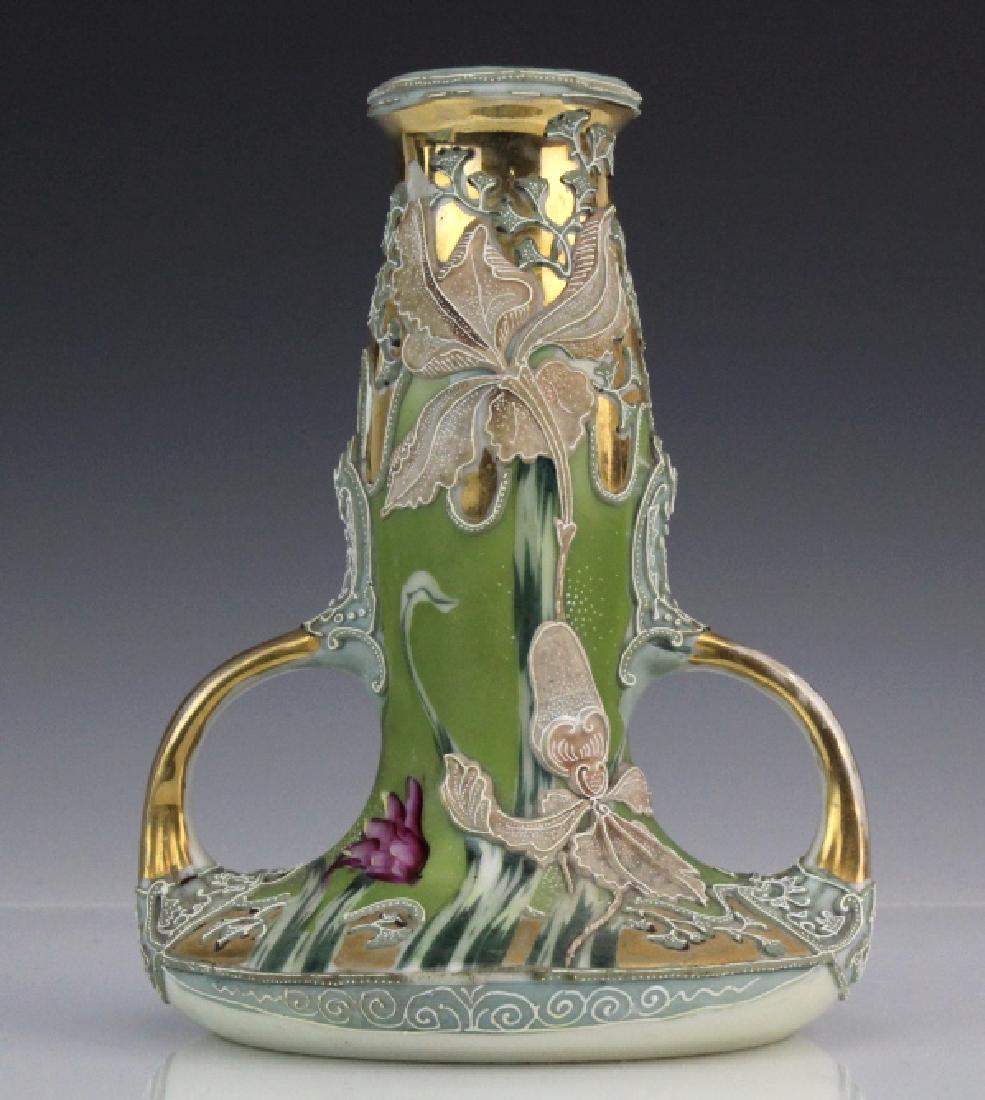 Nippon Type Floral Moriage Coralene 2 Handled Vase (1 of 9)