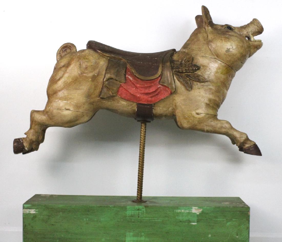Vintage Wood Carved Polychrome Carousel Pig (1 of 10)