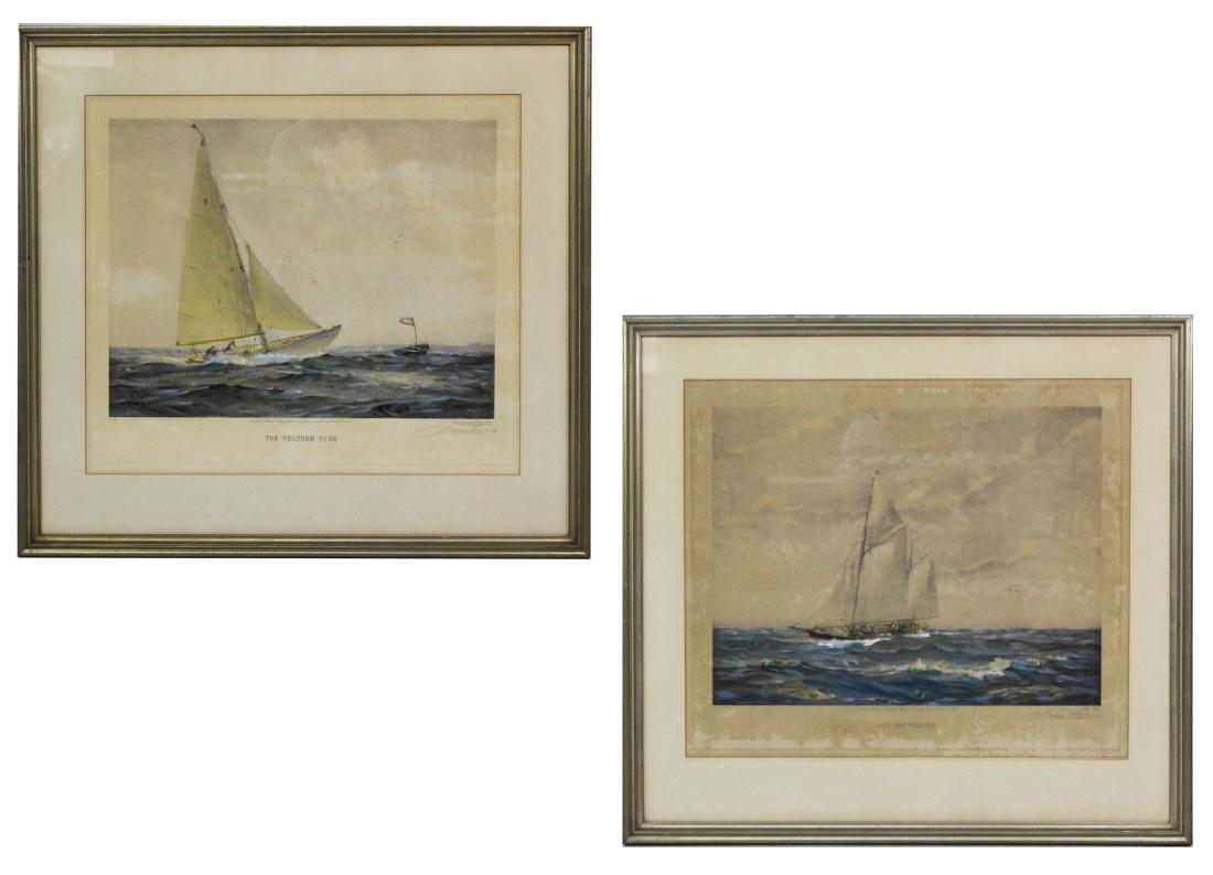 Pair GORDON GRANT Hand Colored Ship Etching Prints (1 of 8)