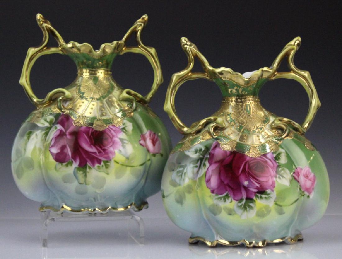 Pair Nippon Double Handled Floral Pear Form Vases (1 of 9)
