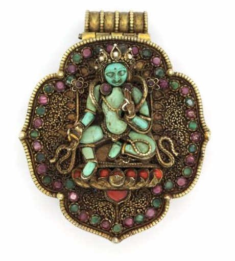 Early Jeweled Tibetian Silver Gau Prayer Box Pendant (1 of 8)