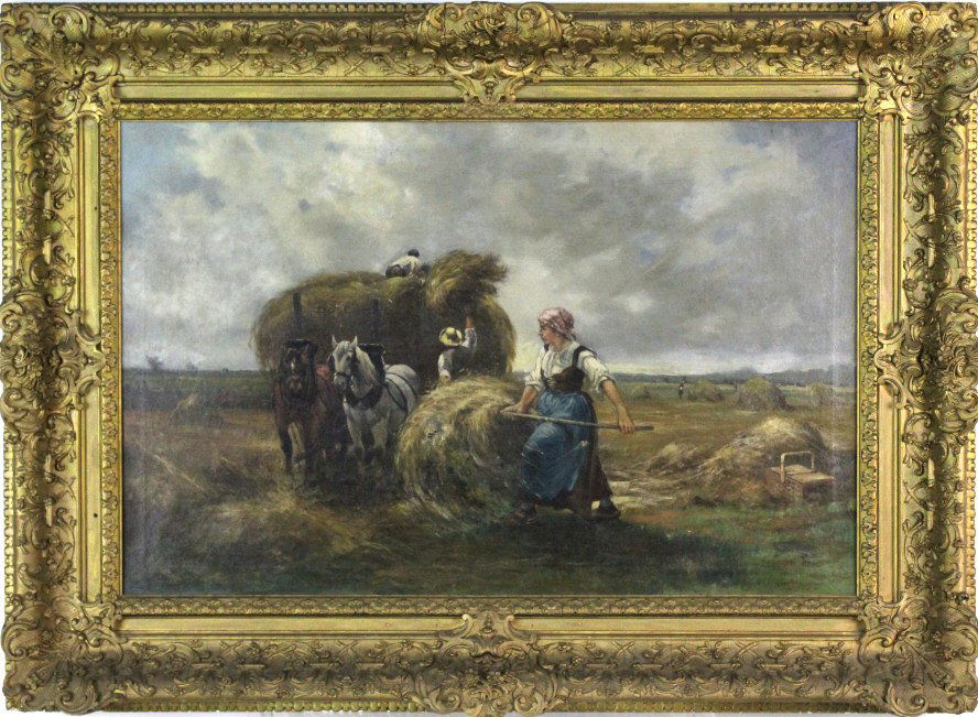 Antique Pastoral Landscape Peasant Girl Painting (1 of 6)