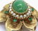 VTG 14k Gold Emerald Jade & Pearl Floral Brooch Pendant - 3