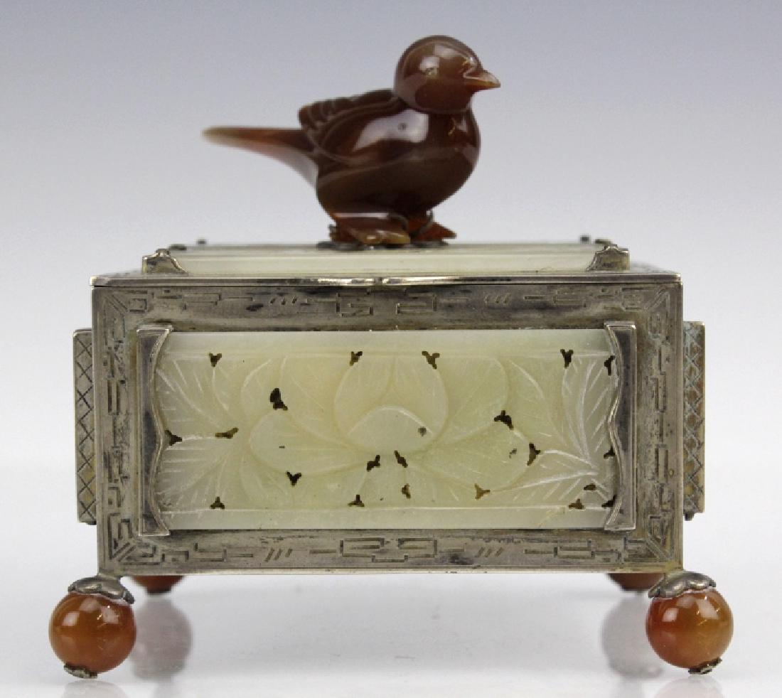Signed Edward Farmer Sterling Silver Chinese Jade Box (1 of 9)