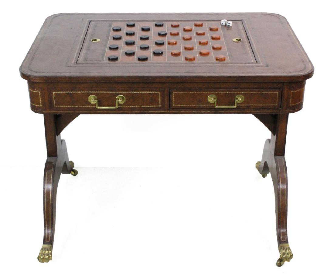 Maitland Smith English Leather Covered Chess Game Table