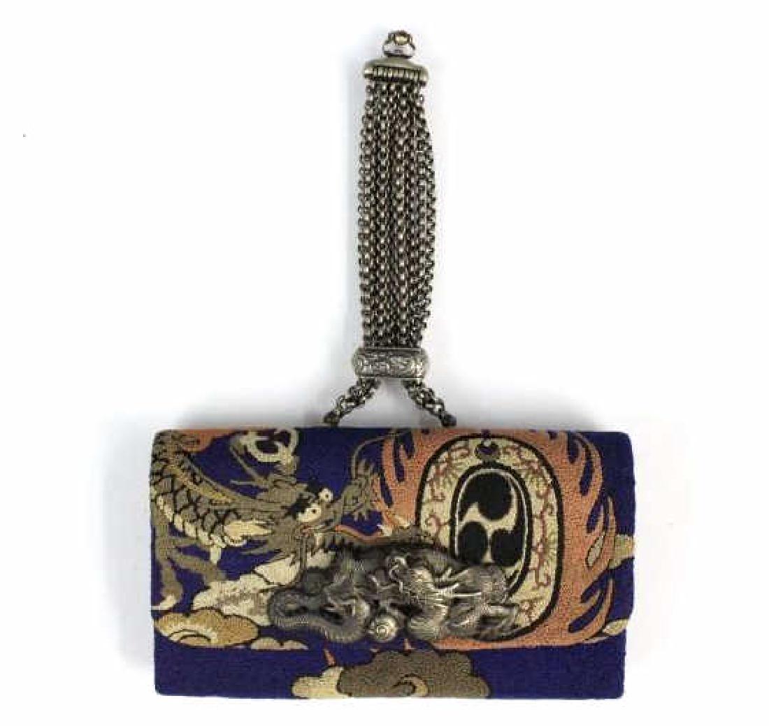 Japanese Embroidered Dragon Silver Tobacco Pouch (1 of 9)