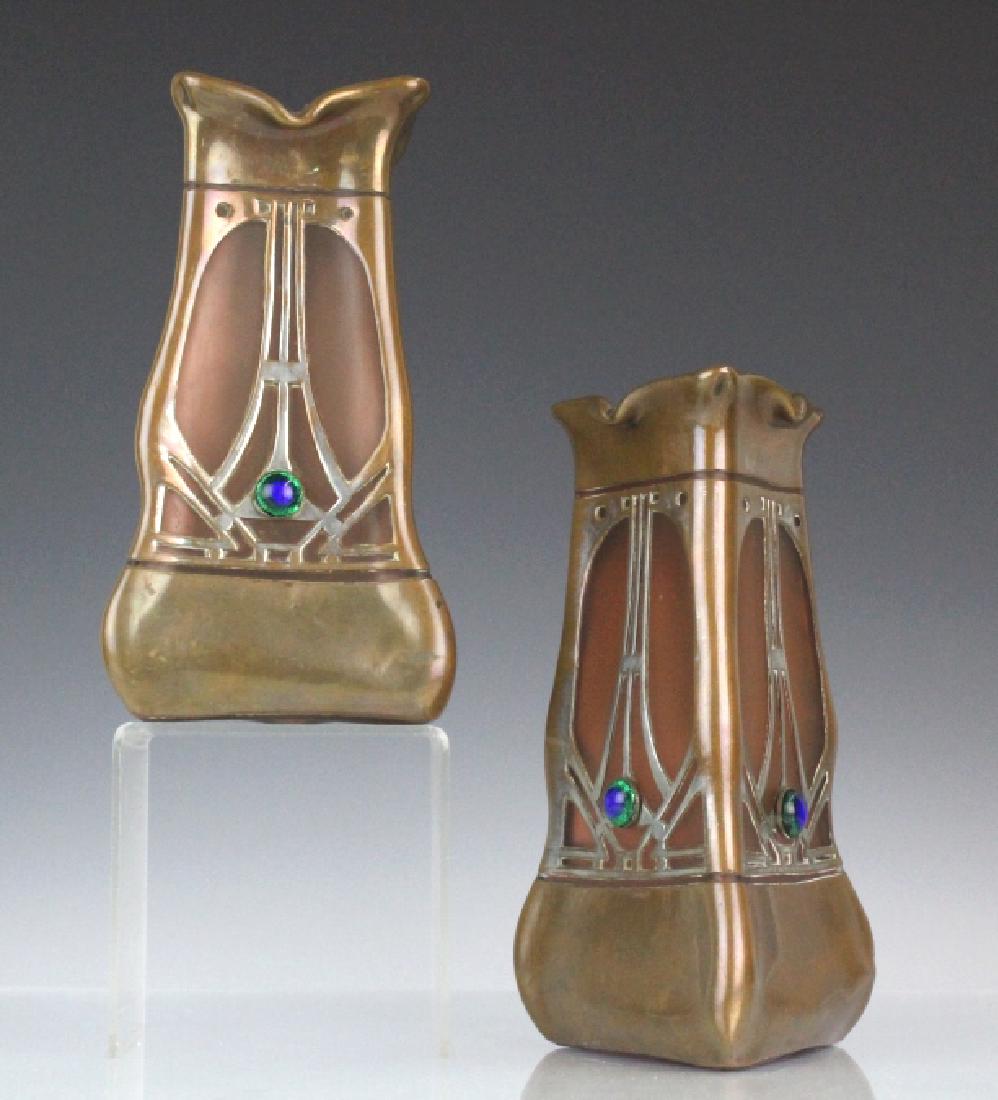 Pair of Bohemian Metal Mounted Art Glass Vases (1 of 7)