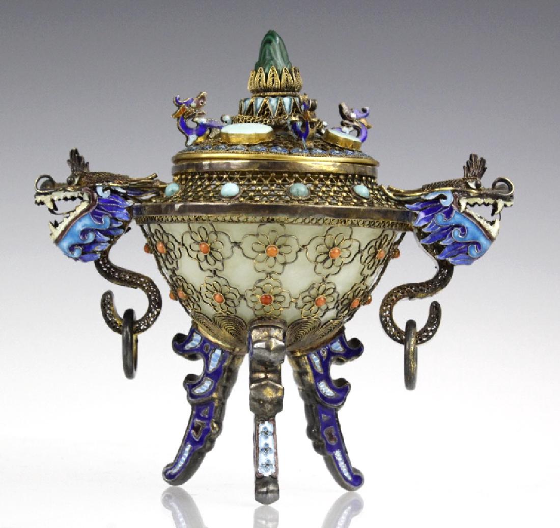 Silver Double Head Enameled Jade Dragon Censor (1 of 10)