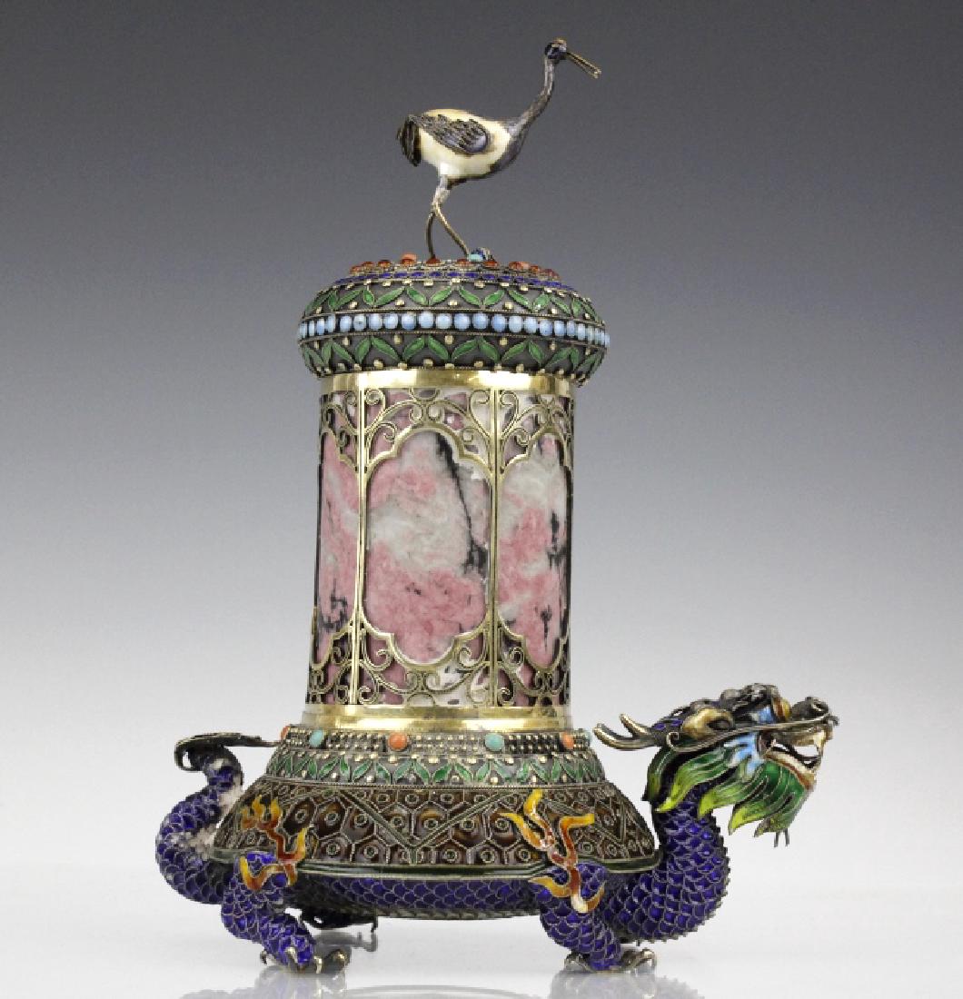 Chinese Silver Enamel Dragon Ashtray Cigarette Box (1 of 10)