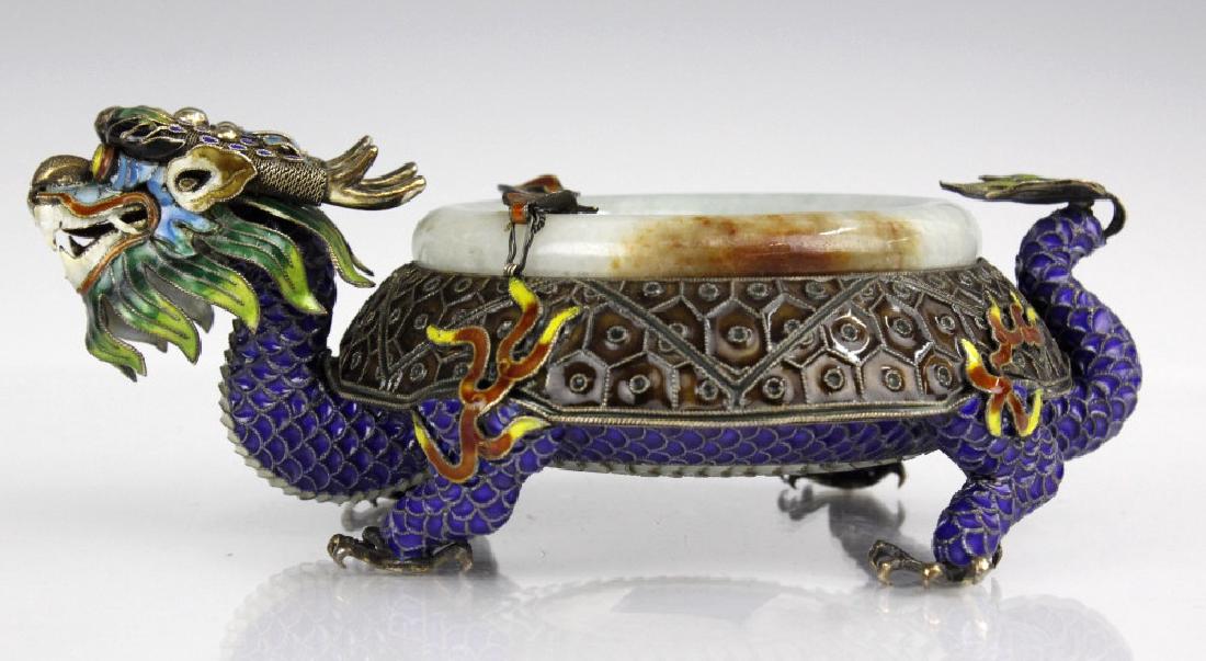 Chinese Enameled Dragon Celadon Jade Bangle Tray (1 of 8)