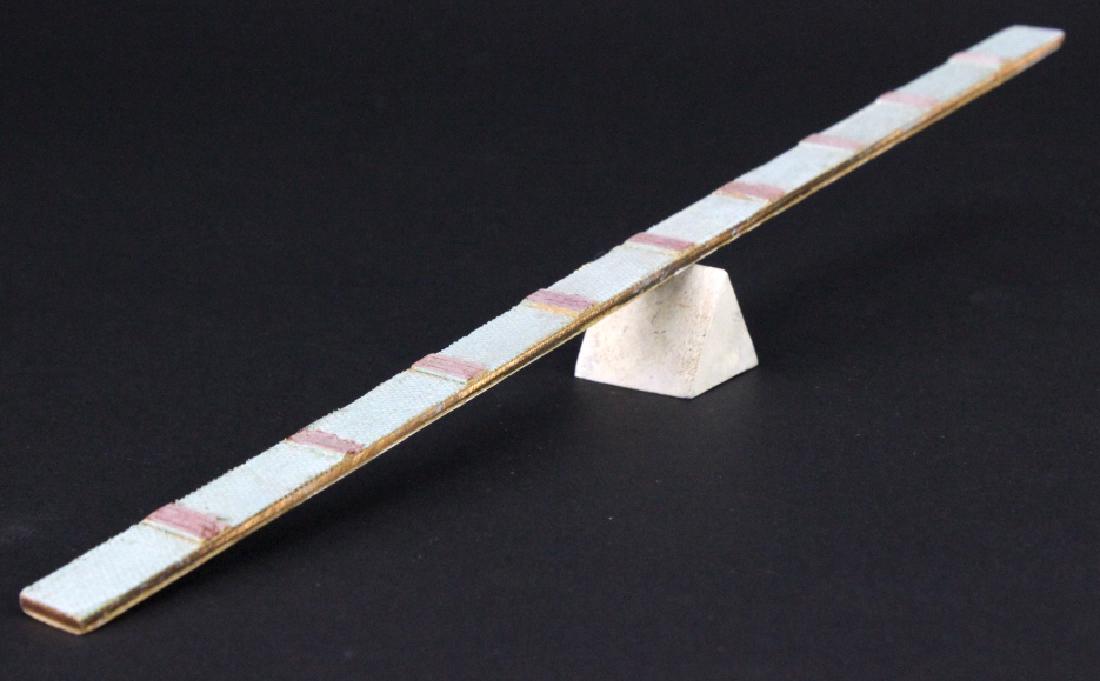 Bruce Robbins Signed M-Media Sculpture from BASS MUSEUM: Bruce Robbins (born 1948) Mixed media three dimensional form sculpture. Titled Rod. Sea Saw sculpture. 20th Century. Signed on base 1977. Measures 12" x 1" x 7/8". Good condition. t.13.2000.073.a Deac