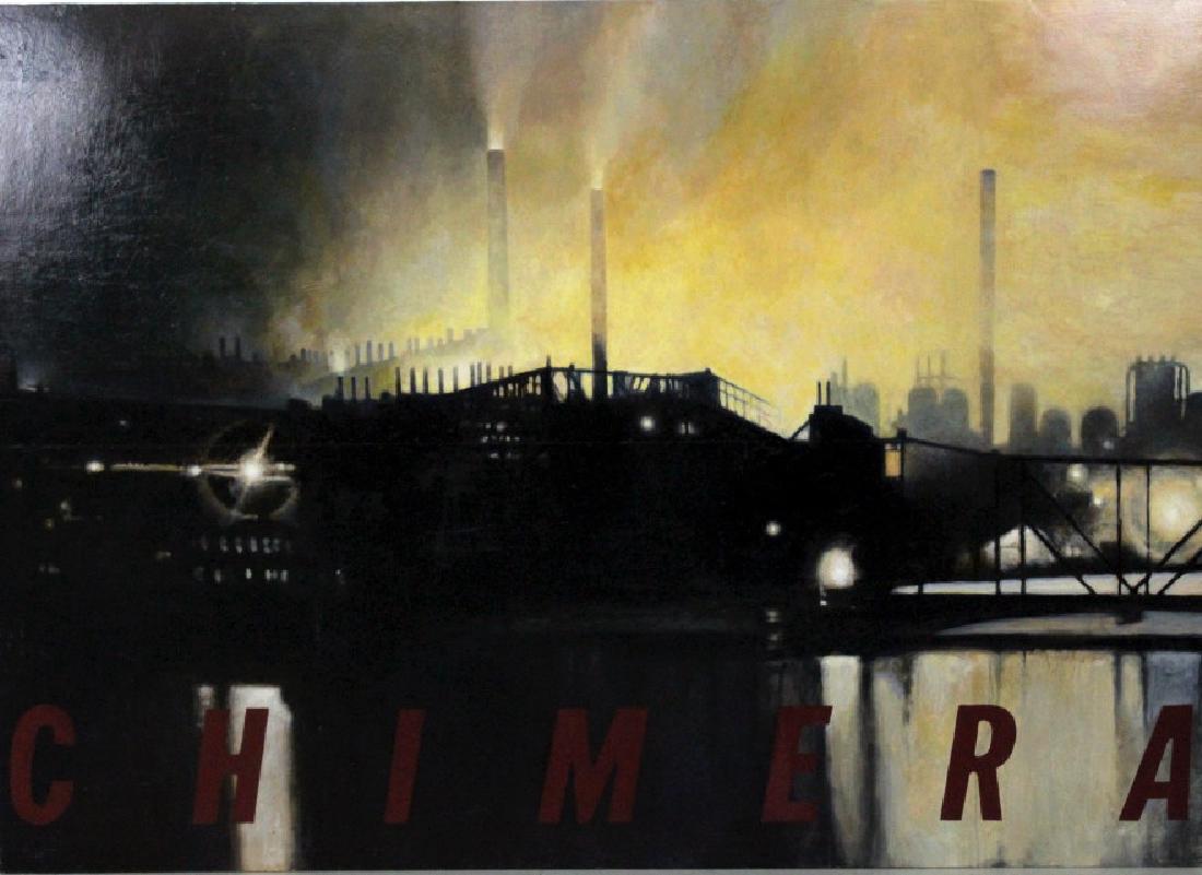 Lawrence Gipe Factory 60" x 84" Painting BASS MUSEUM: Lawrence Gipe (born 1962) Mixed media murals, abstraction. 20th Century, oil on wood. Untitled No. 15 (From the Factory Series) Features two panels. Measures 60" x 84". Good condition. 1998.005.009 De