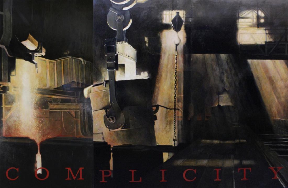 Lawrence Gipe Fin de Siecle Painting from BASS MUSEUM: Lawrence Gipe (born 1962) Mixed media murals, abstraction. 20th Century, oil on wood. Painting # 2 From Themes for a Fin de Siecle. Measures 84" x 126 1/2". Good condition, edge wear with minor paint