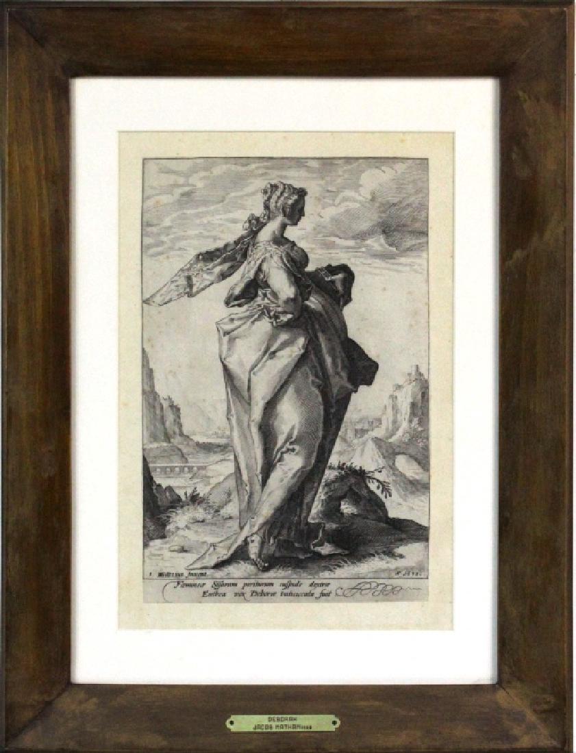 Jacob Matham Etching on Paper Deborah BASS MUSEUM: Jacob Matham (1571 - 1631). Etching on paper Deborah 1588. 16th Century. Depicting Venus with script at the bottom of page. Measures 9 1/2" x 6 1/4". Frame measures 16 1/2" x 12". Good condition. In h