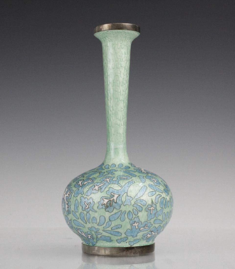 Japanese Guilloche Cloisonne Enamel Silver Vase (1 of 9)