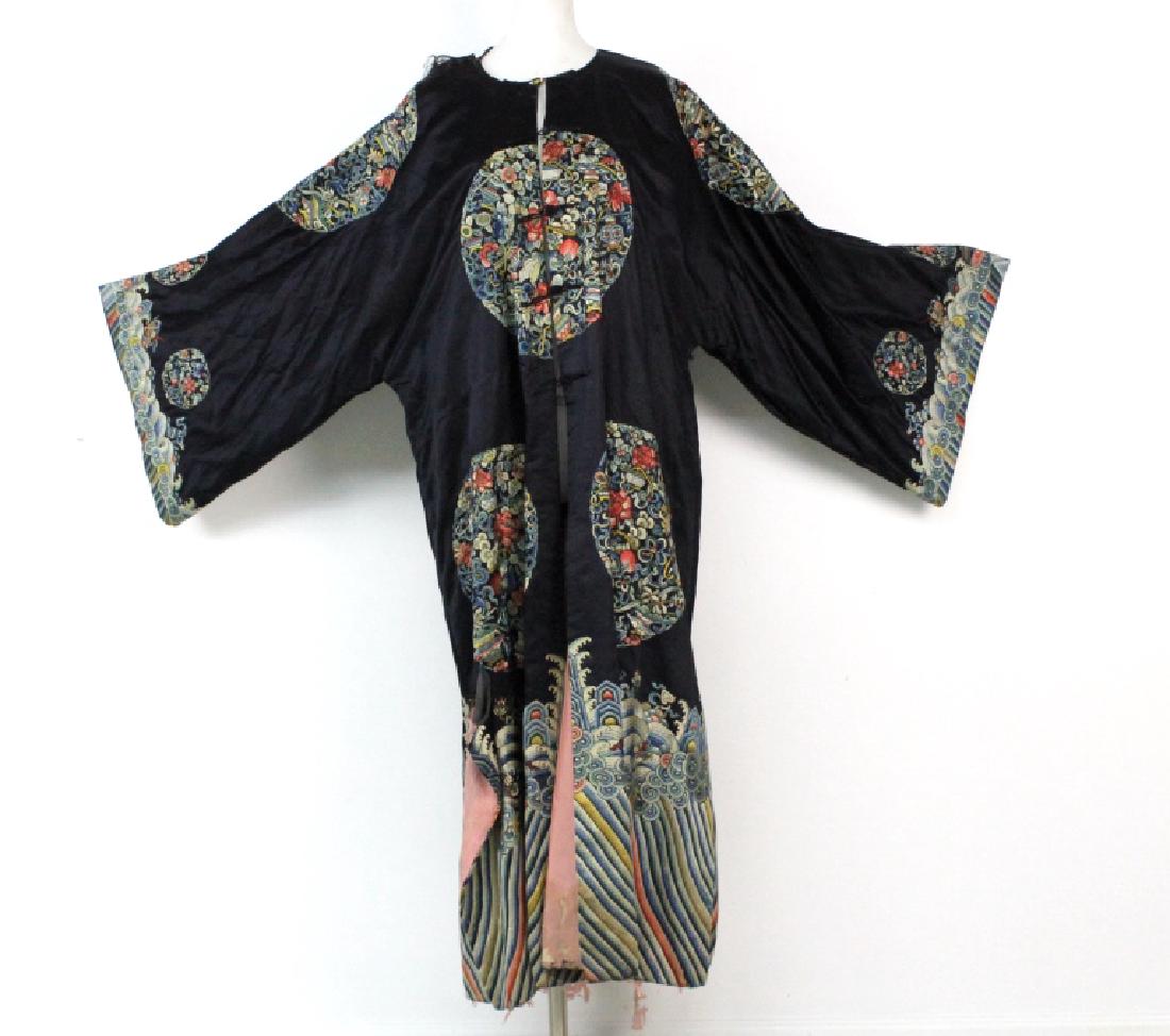 Chinese Polychrome Floral Embroidered Silk Robe (1 of 10)