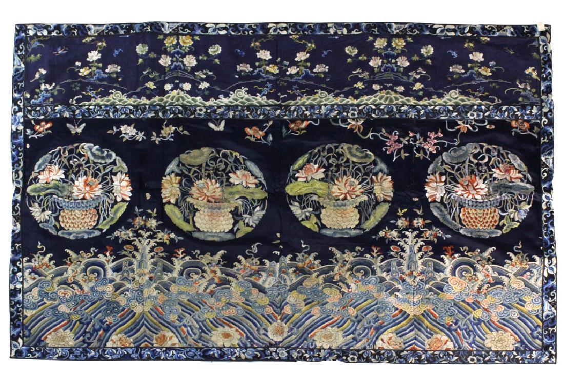 Chinese Silk Floral Basket  Wave Embroidered Panel (1 of 6)