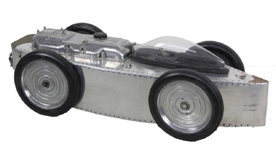 Baron Margo NUCLEAR ALLIGATOR Sculpture Car 98": 20th Century American Baron Margo fantasy scale model hotrod. Features the unique styling from L.A. based artist, Baron Margo. It is made with various metals with rubber wheels and an acrylic dome.