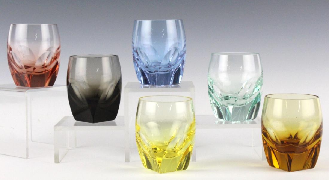 6 MOSER Bohemian Crystal Colored Cordial Glasses