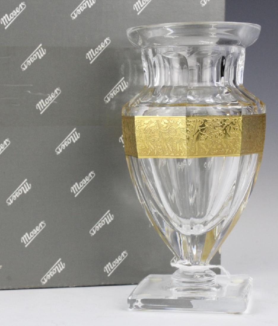 MOSER Bohemian Crystal Gold & Etched Footed Vase (1 of 9)