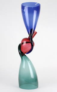 Richard Royal Relationship 32" Art Glass Sculpture: Richard Royal (born 1952) American. Studio art glass sculpture, circa 1995. Hand etched / signed & dated by artist near base. Glass color pallet: Blue, green & cranberry. Condition: Good to very good,