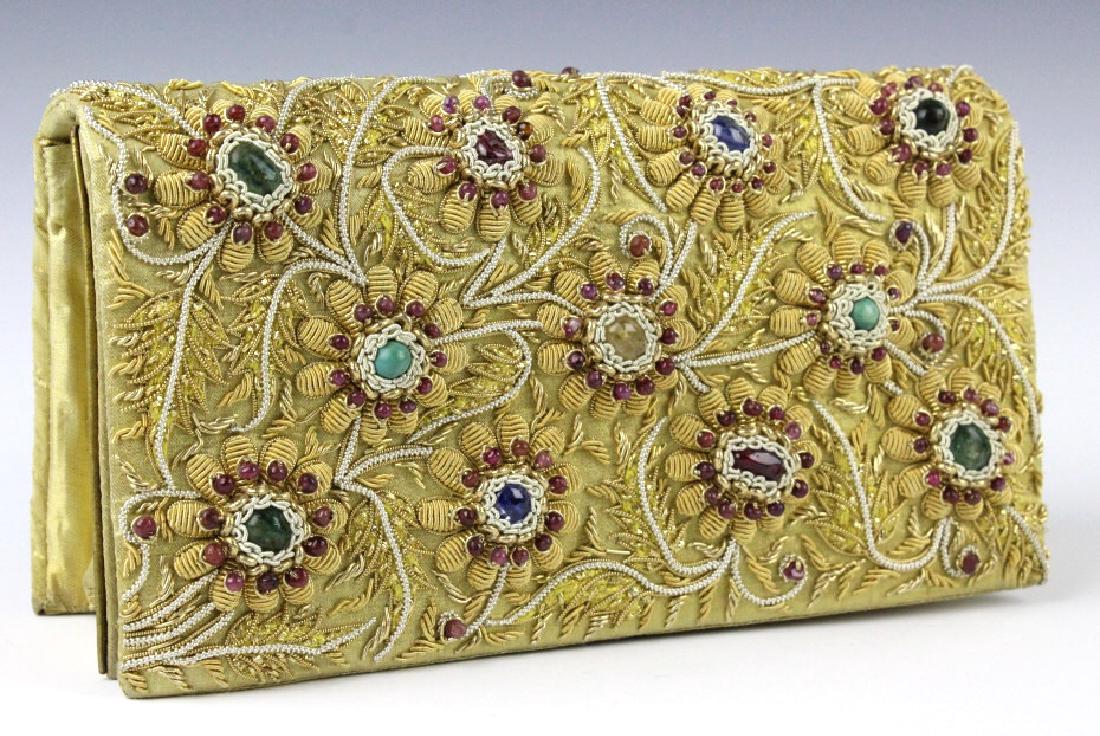Indian Gold & Silver Gem Jeweled Purse Handbag Bag (1 of 10)